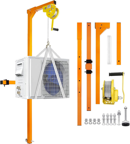Air Conditioner Lifting Cranes, 60 FT Lifting Height Air Conditioner Lifting Tool, 1200 LBS Load Capacity, Crane Bracket for Installation of Outdoor Air Conditioner, Manual Winches, Orange