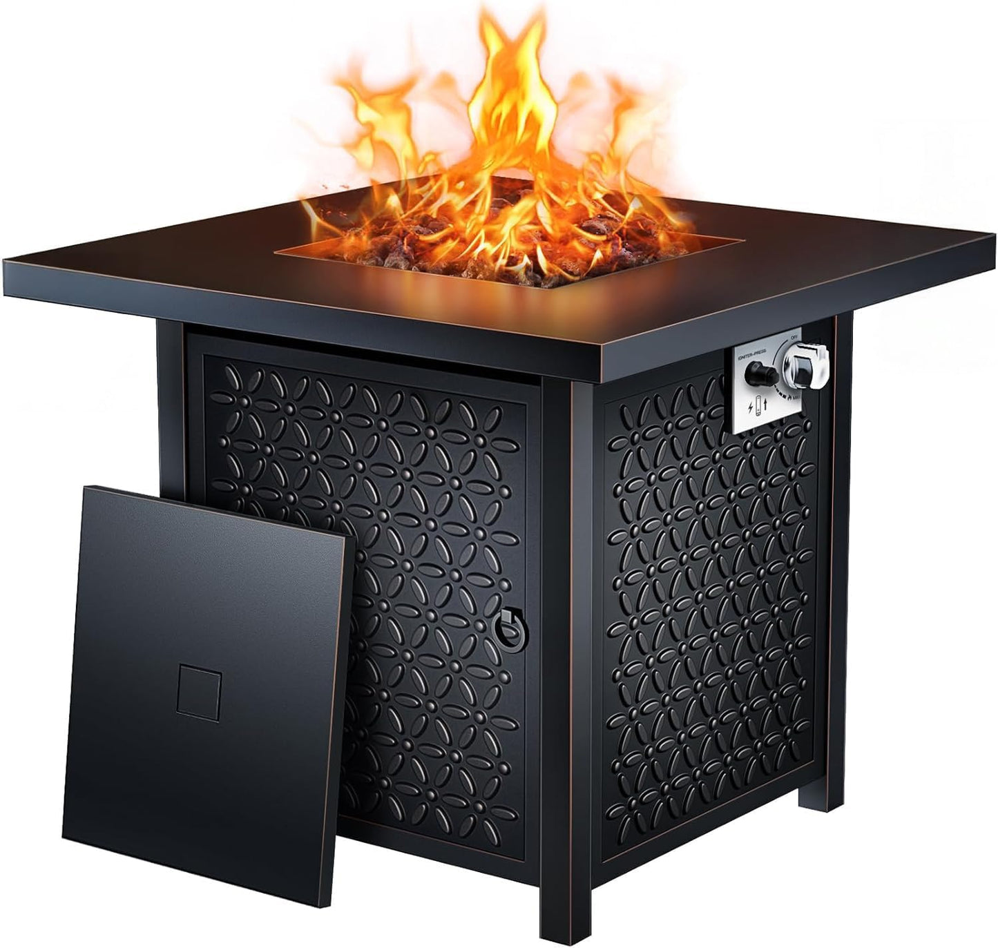 Ciays Propane Fire Pits 28 Inch Outdoor Gas Fire Pit Table, 50,000 BTU Steel Fire Table with Lid, Add Warmth and Ambience to Gatherings and Parties On Patio Deck Garden Backyard, Black