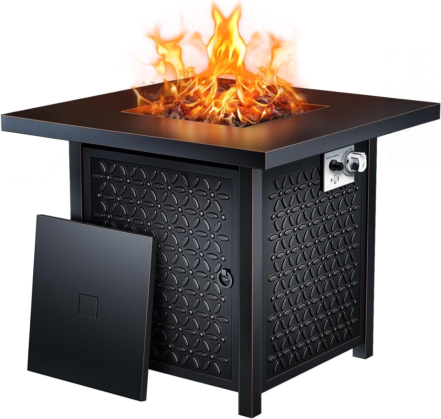 Ciays Propane Fire Pits 28 Inch Outdoor Gas Fire Pit Table, 50,000 BTU Steel Fire Table with Lid, Add Warmth and Ambience to Gatherings and Parties On Patio Deck Garden Backyard, Black
