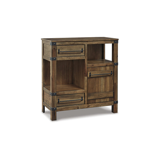 Signature Design by Ashley Roybeck Light Brown Bronze Accent Cabinet with 2 Drawers and Display Shelves