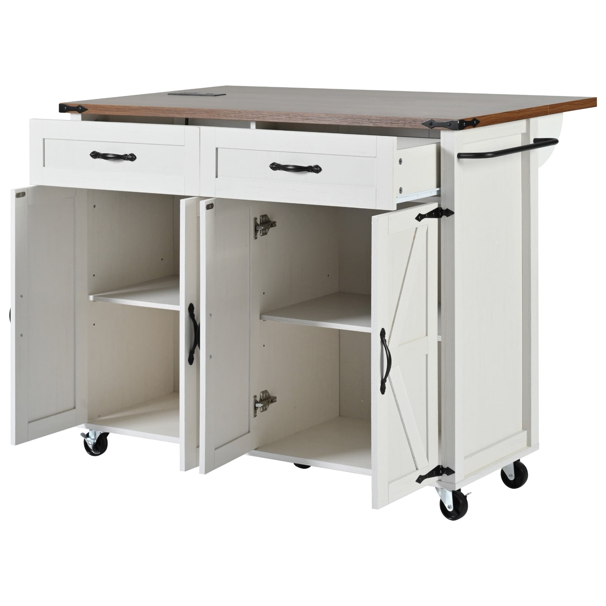 Best Selling Home Decor White MDF Base with MDF Rolling Kitchen Island ( 28.75-in x 53.5-in x 36.5-in )