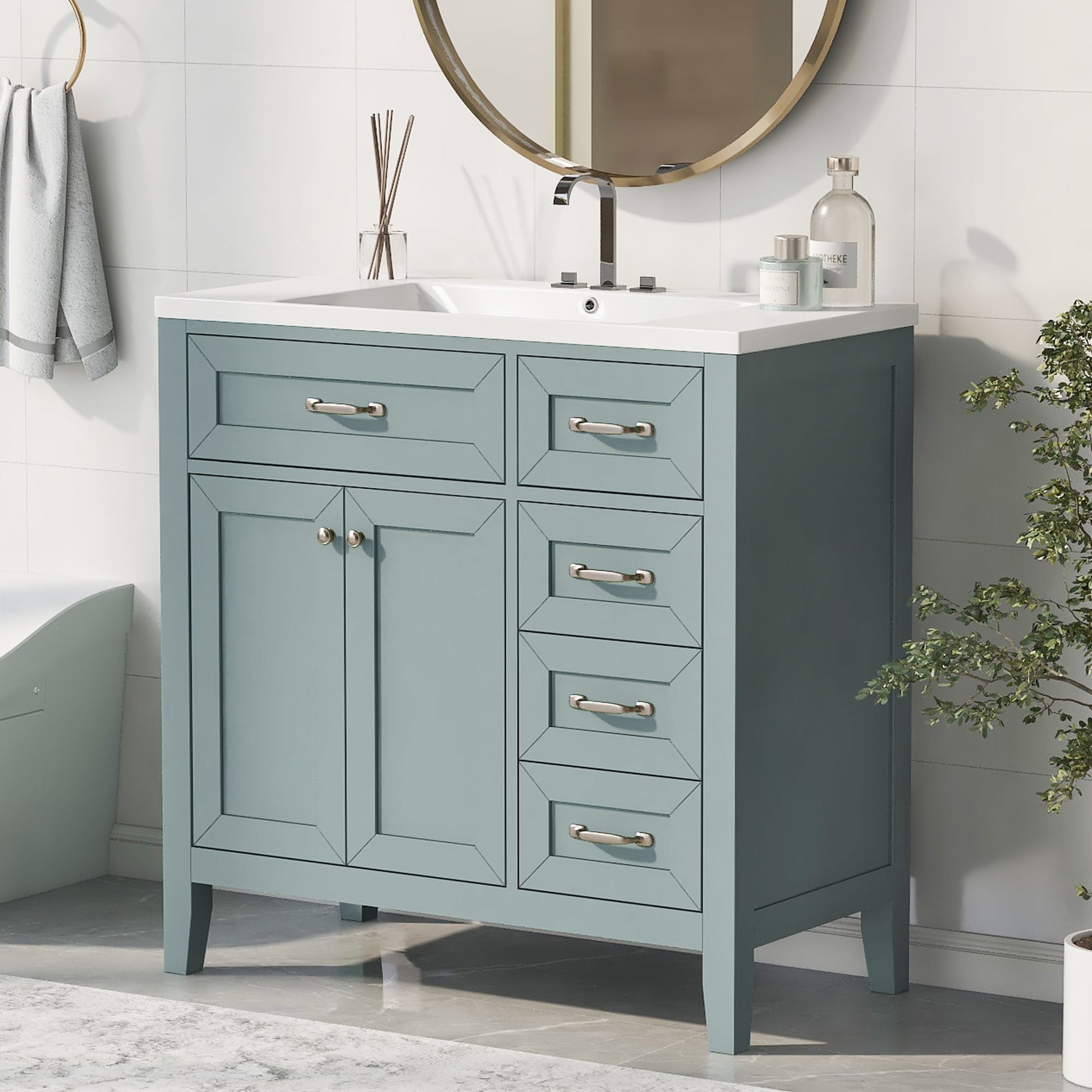ModernLuxe 36inch Bathroom Vanity with Sink Combo Green Bathroom Cabinet with Drawers Solid Frame and MDF Board