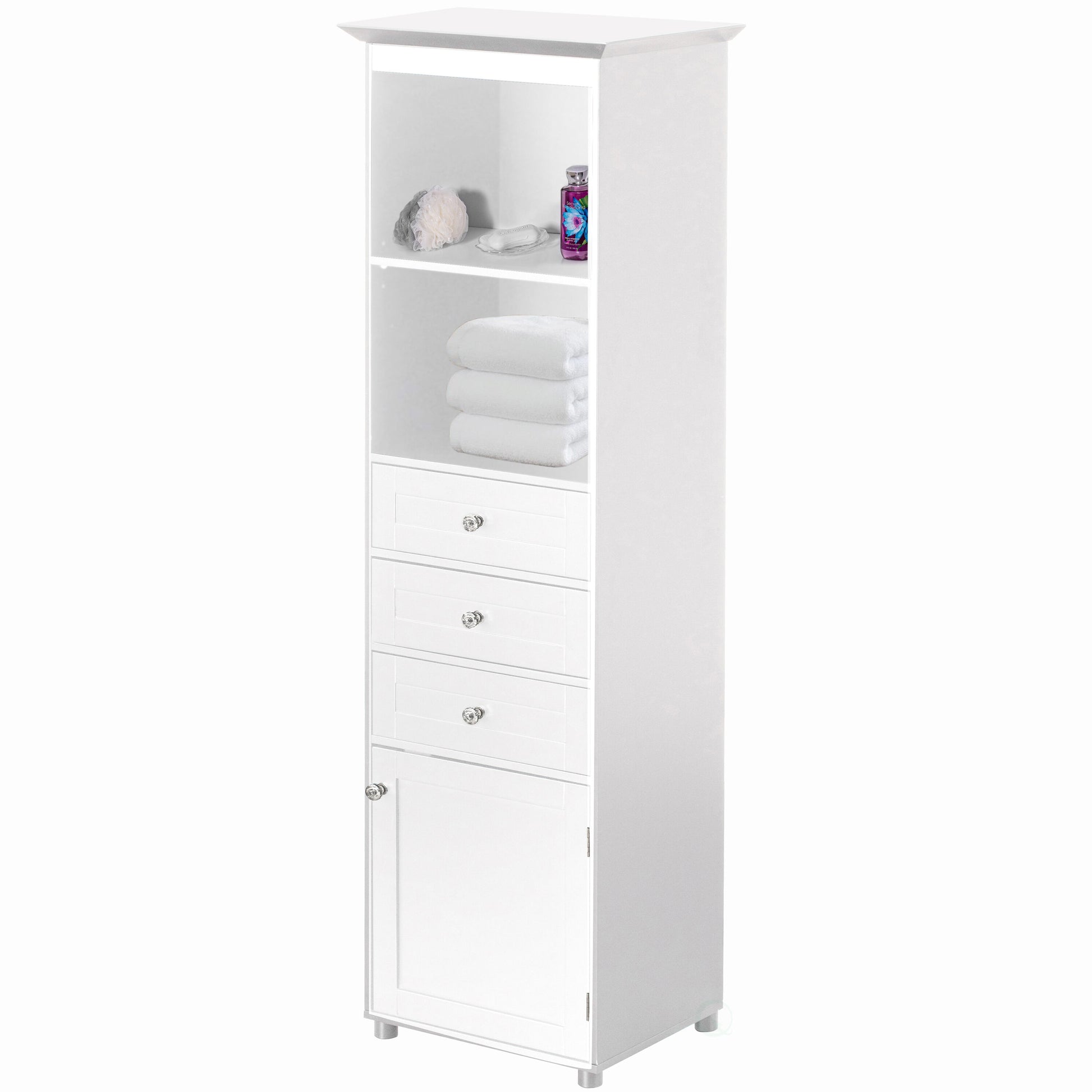 Basicwise 18.25-in x 60-in x 14.25-in White Freestanding Corner Linen Cabinet