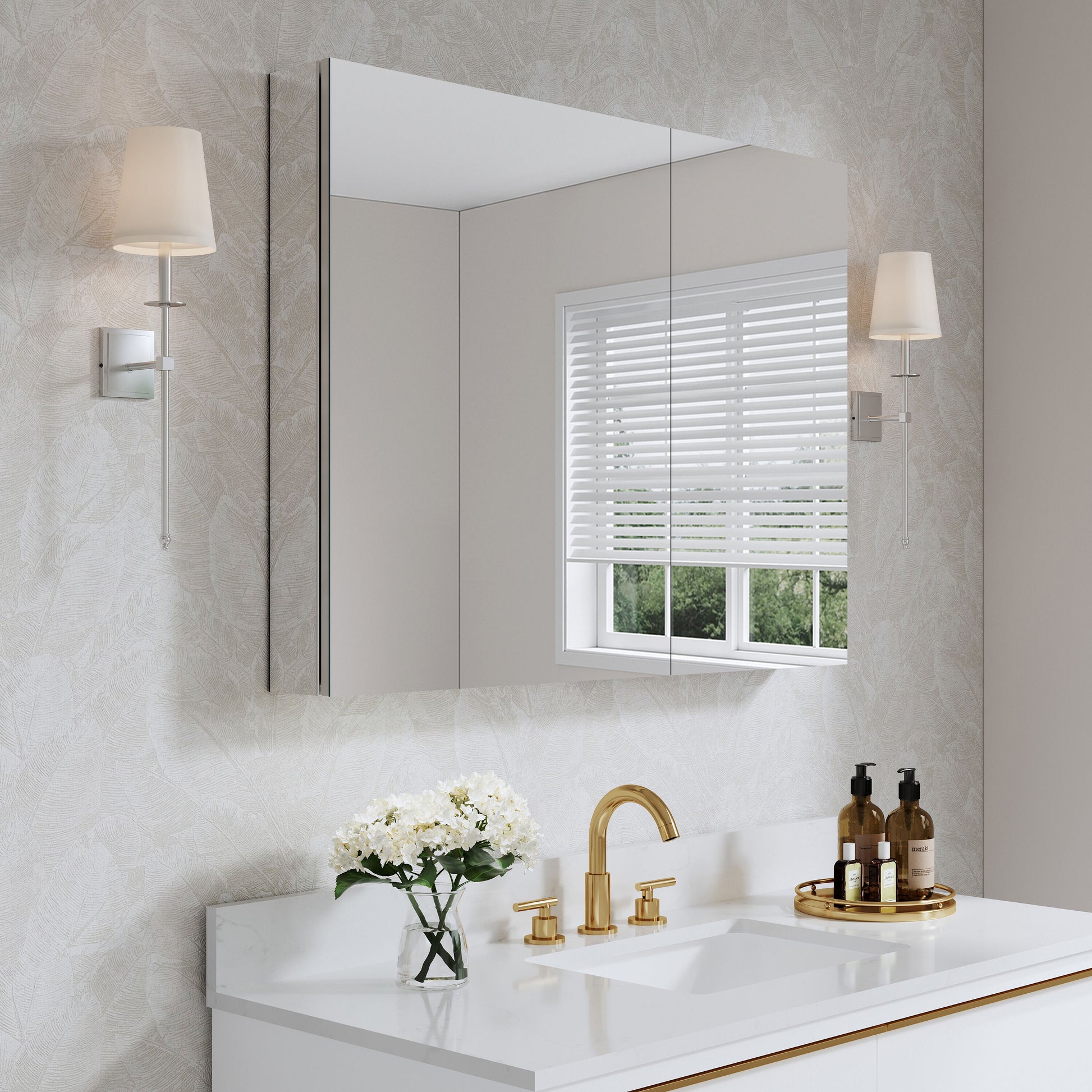 WELLFOR Ravo Modular 40-in x 30-in Surface/Recessed Mount Silver Mirrored Rectangle Soft Close Medicine Cabinet