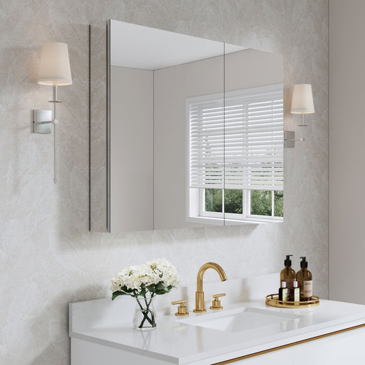 WELLFOR Ravo Modular 40-in x 30-in Surface/Recessed Mount Silver Mirrored Rectangle Soft Close Medicine Cabinet