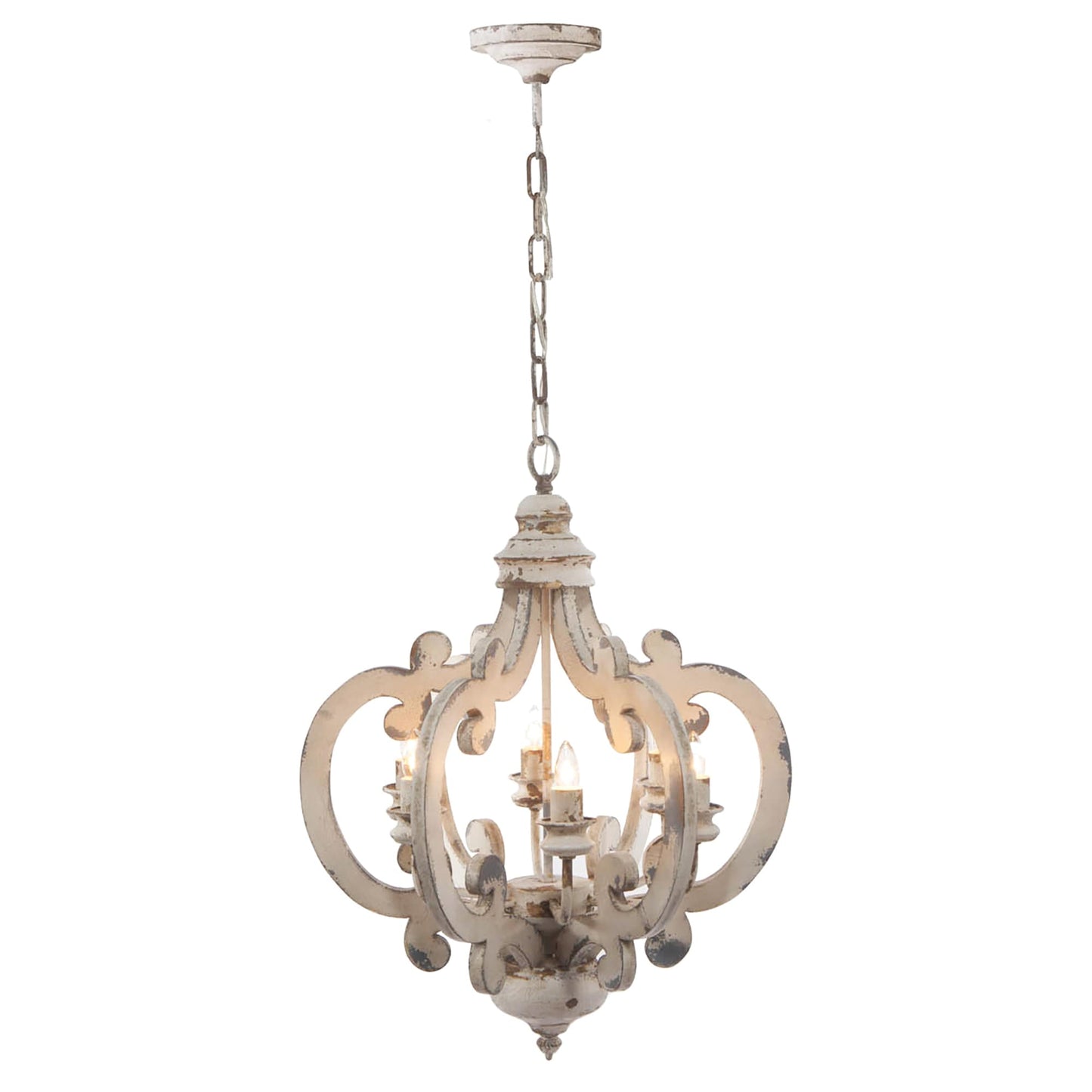 LIVIZA Jorren 6 -Light Distressed Off-white French country/cottage Wood For Use in Bedrooms, Dining Rooms, Foyers, Kitchens, Living Rooms Chandelier