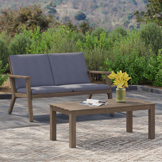Christopher Knight Home Temecula Acacia Wood Outdoor Loveseat and Coffee Table Set with Cushions