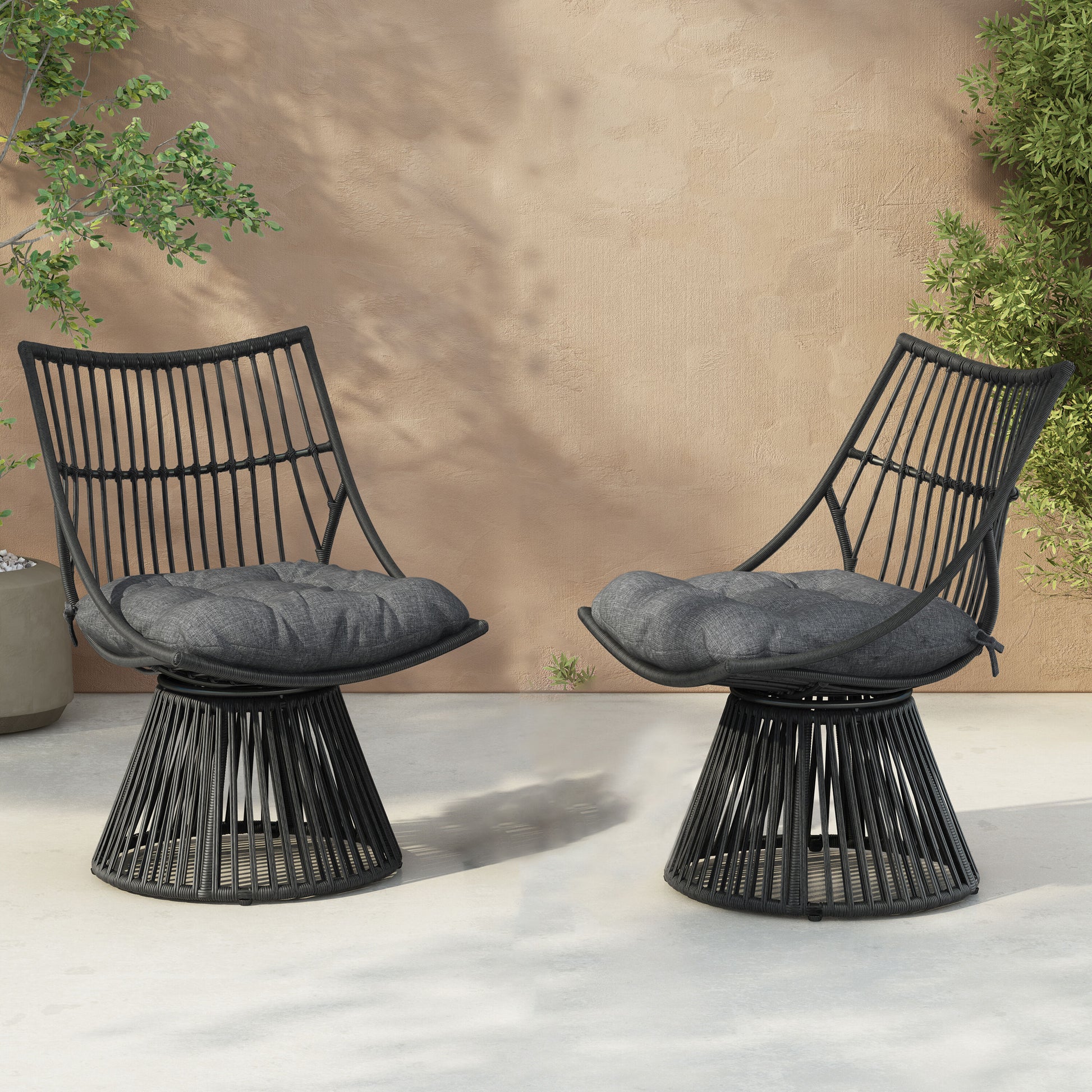 Christopher Knight Home Caryl Outdoor Wicker High Back Lounge Chair  Set of 2-Grey