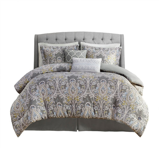 Gracie Mills  Brant 6-Piece Damask Cotton Sateen Comforter Set