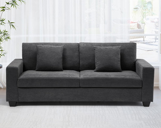 Qeetex 83 inch Comfy Corduroy Couches Modern Upholstered Sofa with Wide Armrests Cloud Couch with Deep Seat Sofa Sturdy Structure Easy Assemble Home Sofa for Living Room/Apartment Grey