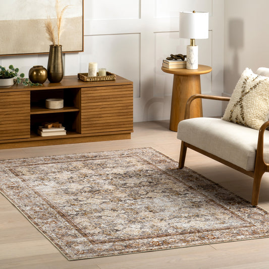 nuLOOM Anise Antique Floral SplashGuard Machine Washable 9ft. x 12ft. Ivory Area Rug