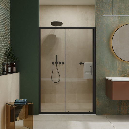 Dexmalle Black 48-in W x 72-in H Semi-frameless Single Sliding Shower door 1/5-in Thick Clear TemperedÂ¬â€ Glass