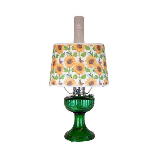 Lehman's Aladdin Emerald Lincoln Drape Table Oil Lamp with Summer Sunflower Shade - Brass