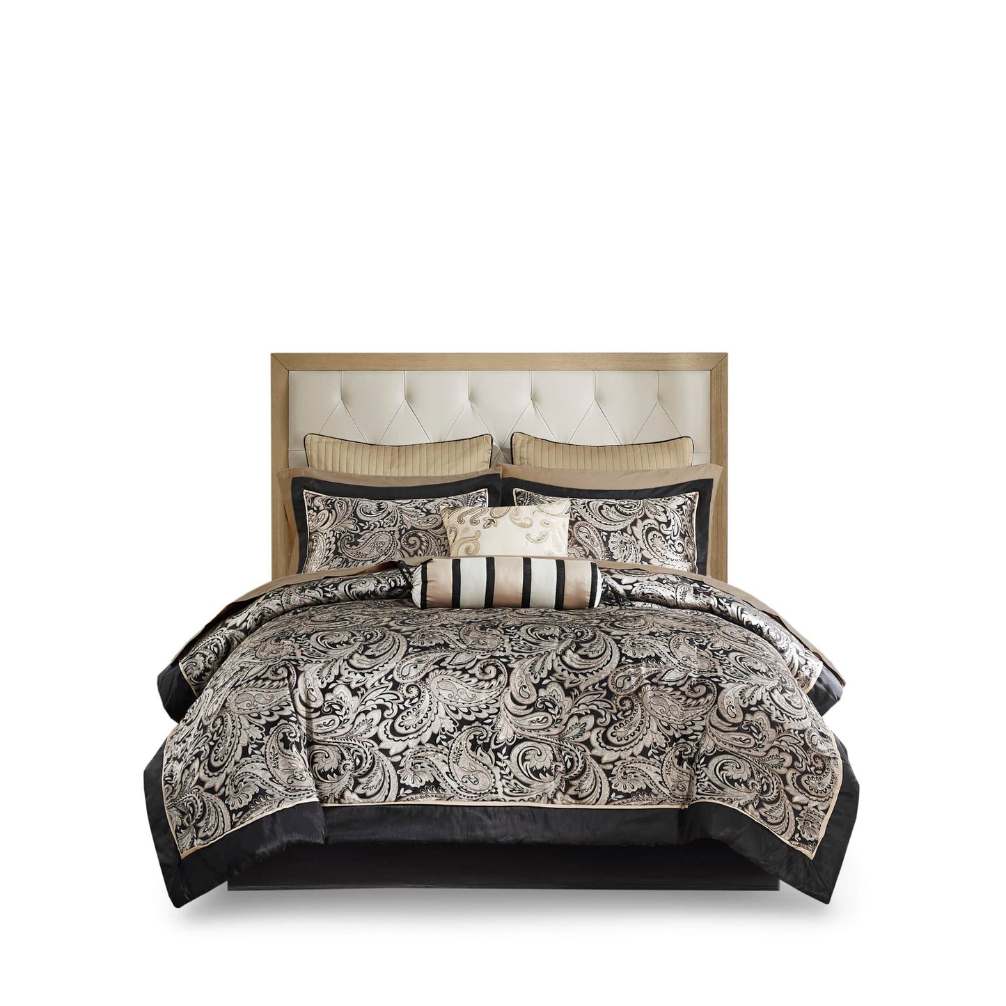 Vynxaria  Black Gold Paisley King Bedding Sets  12 Piece Comforter Ensemble