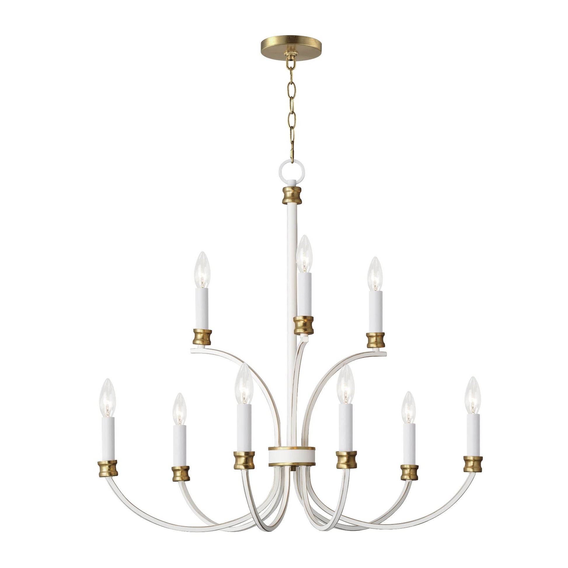 Maxim Lighting Charlton 8-Light Mid Century Modern / Transitional Weathered White/Gold Leaf Incandescent Chandelier