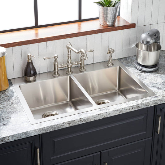 Signature Hardware Ortega Undermount 33-in x 22-in Stainless steel Double equal bowl 16 -Gauge Kitchen Sink