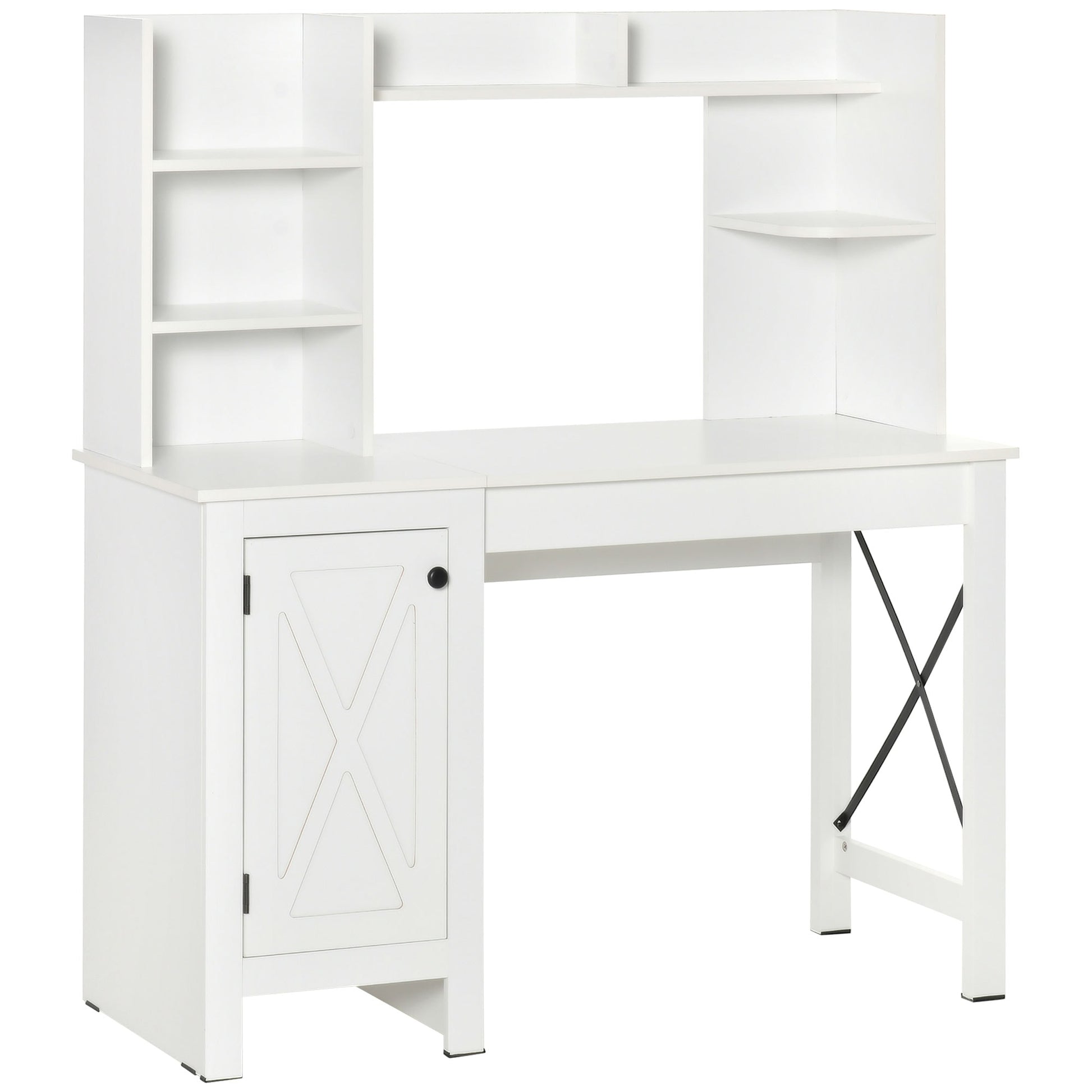 Tatayosi 47 Inch Farmhouse White Computer Desk with X-Brace Hutch and 8 Shelves