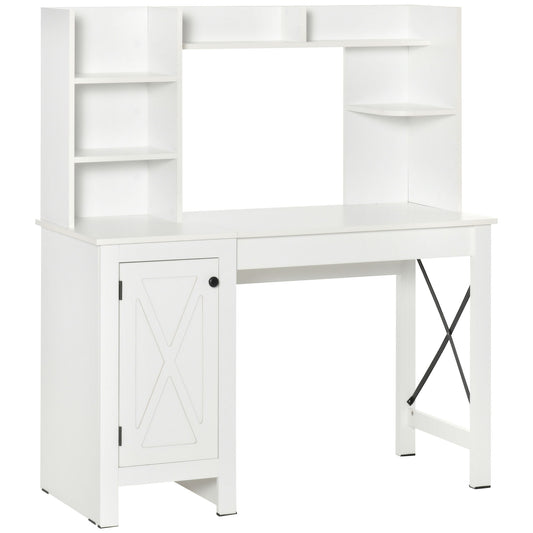 Tatayosi 47 Inch Farmhouse White Computer Desk with X-Brace Hutch and 8 Shelves