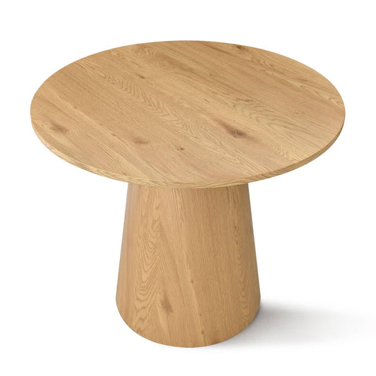Maison Boucle 35 Inch Round Oak Dining Table with Pedestal Base for Kitchen or Small Dining Room