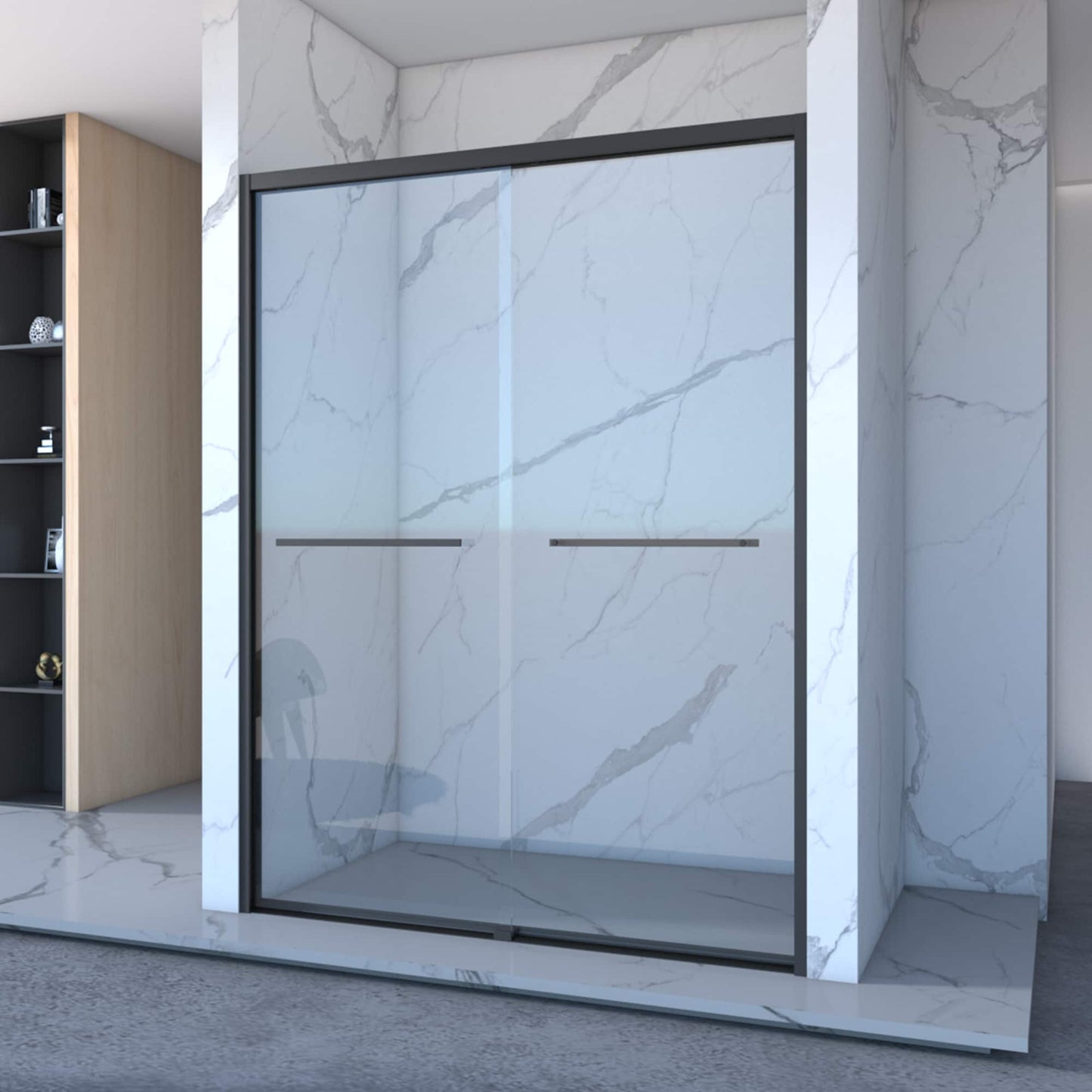 LOVMOR 56-60 inch x70 inch Aluminum Frame Double Sliding Shower Door Bypass Bathroom Sliding Door with Premium 8mm Clear Tempered Glass Black Hardware Sliding Glass Shower Enclosure Matte Black Finished