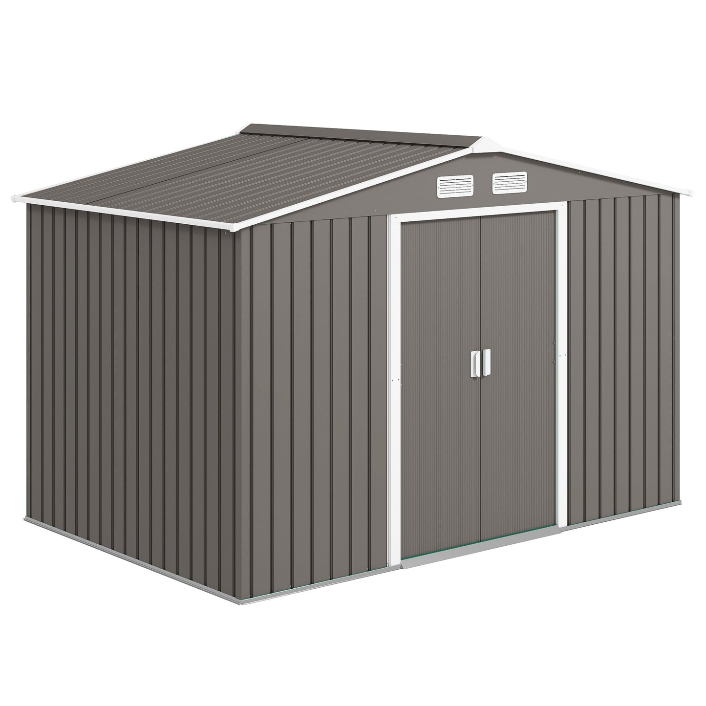 Outsunny  9ft x 6ft Outdoor Storage Shed Garden Tool Metal Shed with Foundation Kit Double Lockable Door Air Vents and Sloping Roof for Backyard Patio Lawn Gray