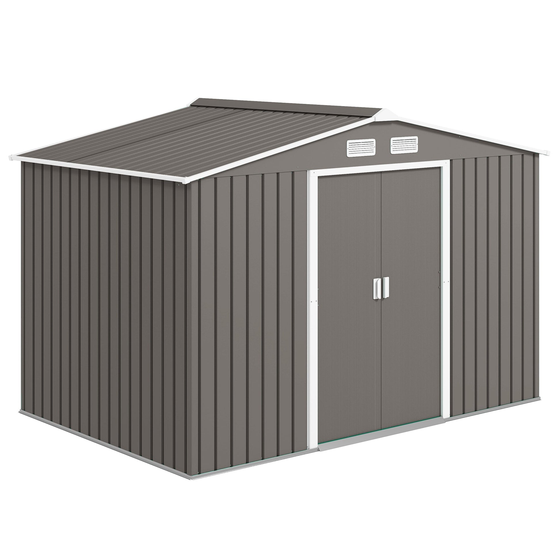 Outsunny  9ft x 6ft Outdoor Storage Shed Garden Tool Metal Shed with Foundation Kit Double Lockable Door Air Vents and Sloping Roof for Backyard Patio Lawn Gray