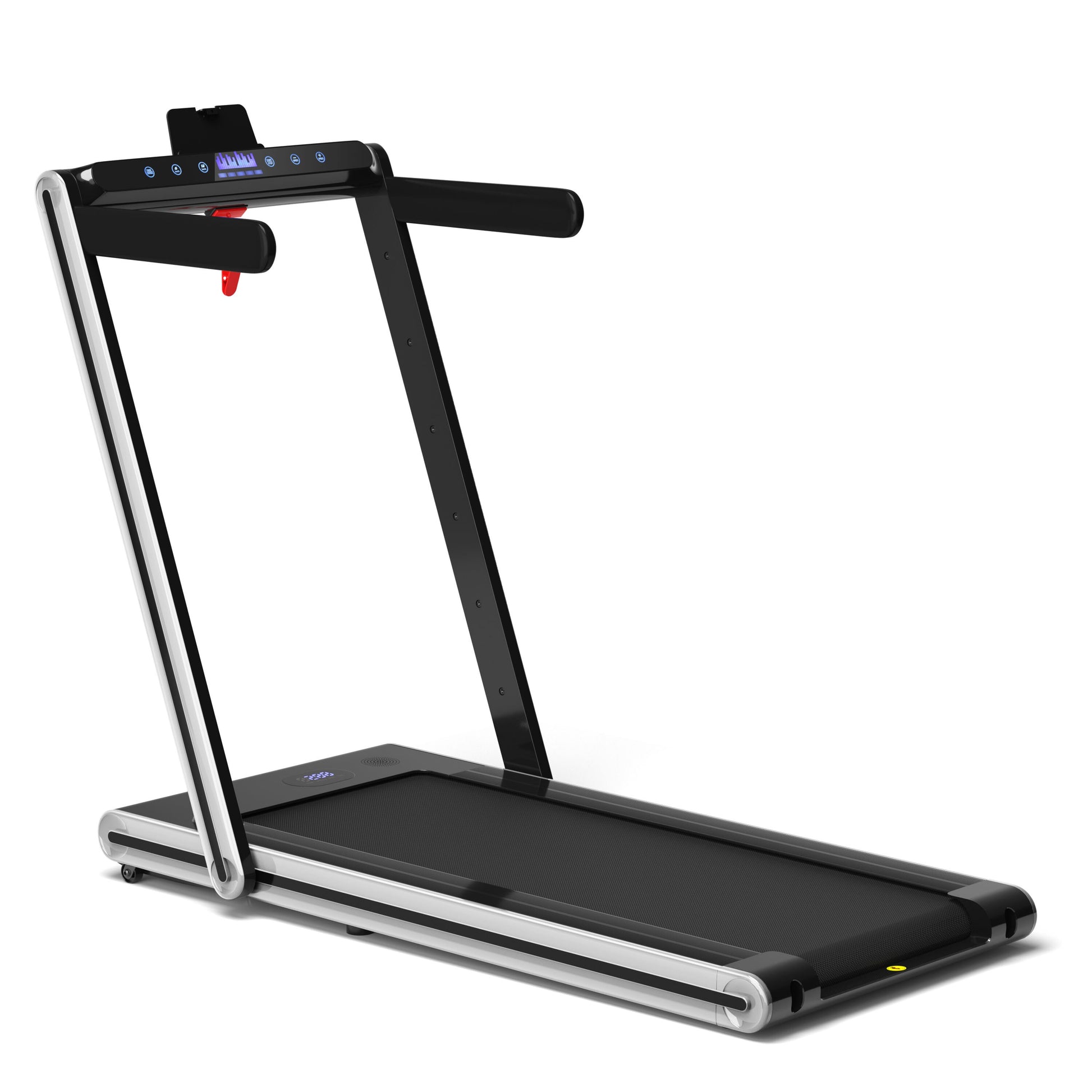 Slickblue 2 in 1 Foldable Treadmill with Dual LED Display Incline Adjustment for Home or Office Running and Walking- Silver