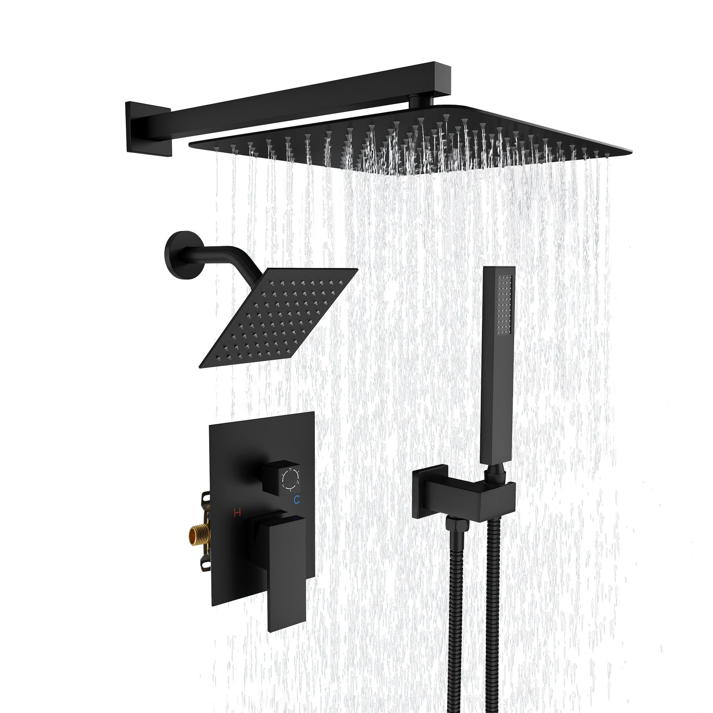 CASAINC Matte Black 12-in Dual Head Built-In ShowerÂ FaucetÂ System with 3-way Diverter ( Pressure-balanced Valve Included )