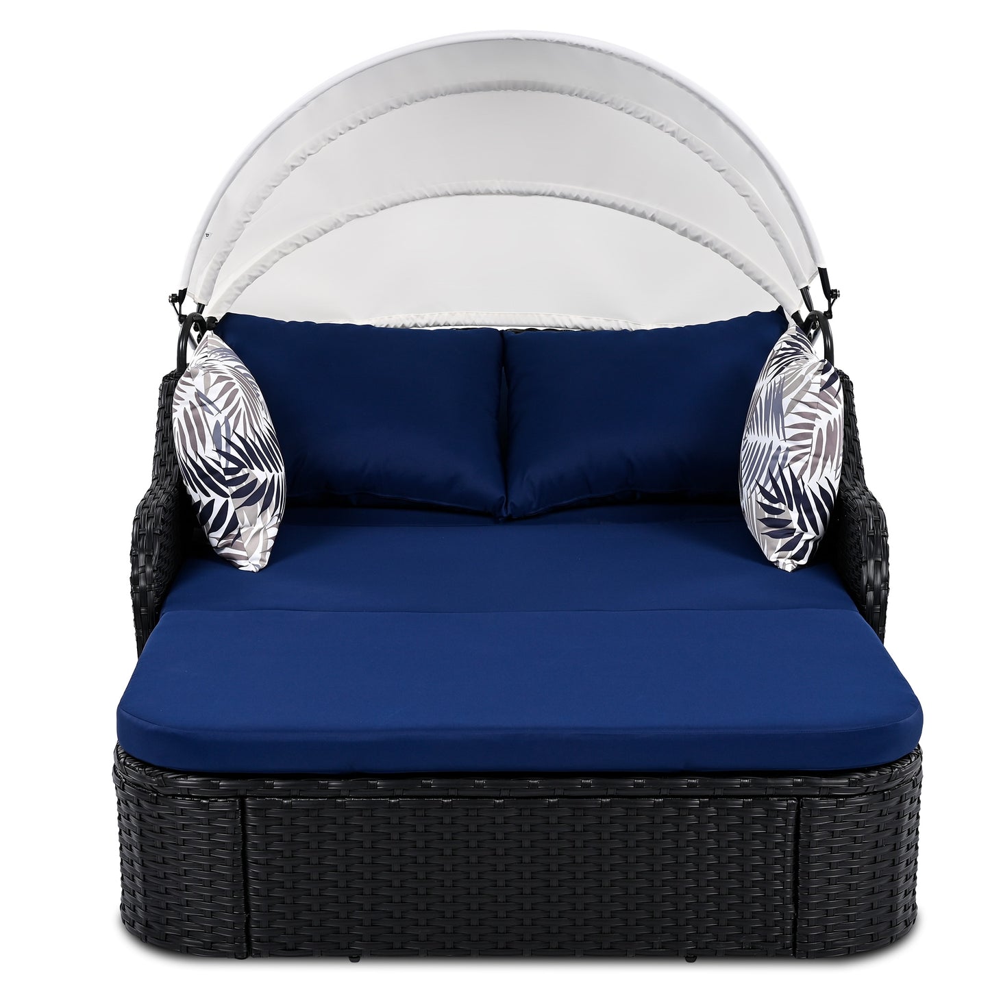 Bybafun Wicker Outdoor Daybed with Blue Cushions and Wicker Frame