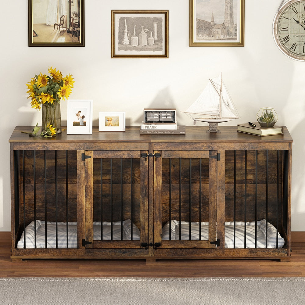 Homsee Indoor Wooden Dog Crate with Steel Frame Removable Floor and Raised Base for Large Pets