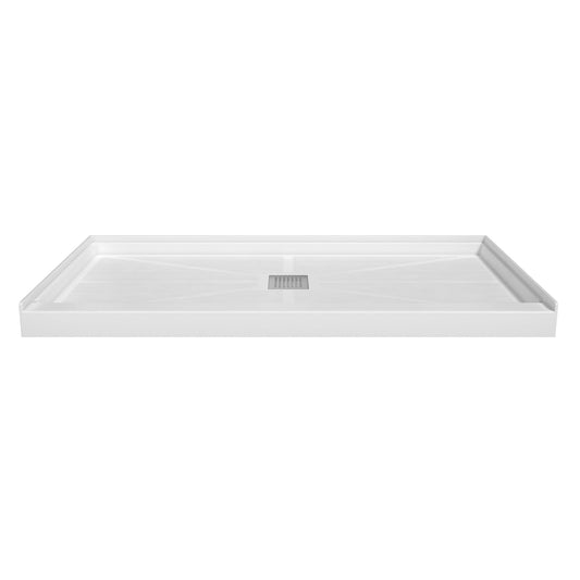 Boyel Living 60 in. L x 30 in. W Single Threshold Alcove Solid Surface Shower Pan Base with Centre Drain in White