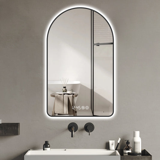 LOVMOR 32x60 Arched LED Bathroom Mirror Anti-Fog 3 Color Temp Black Frame