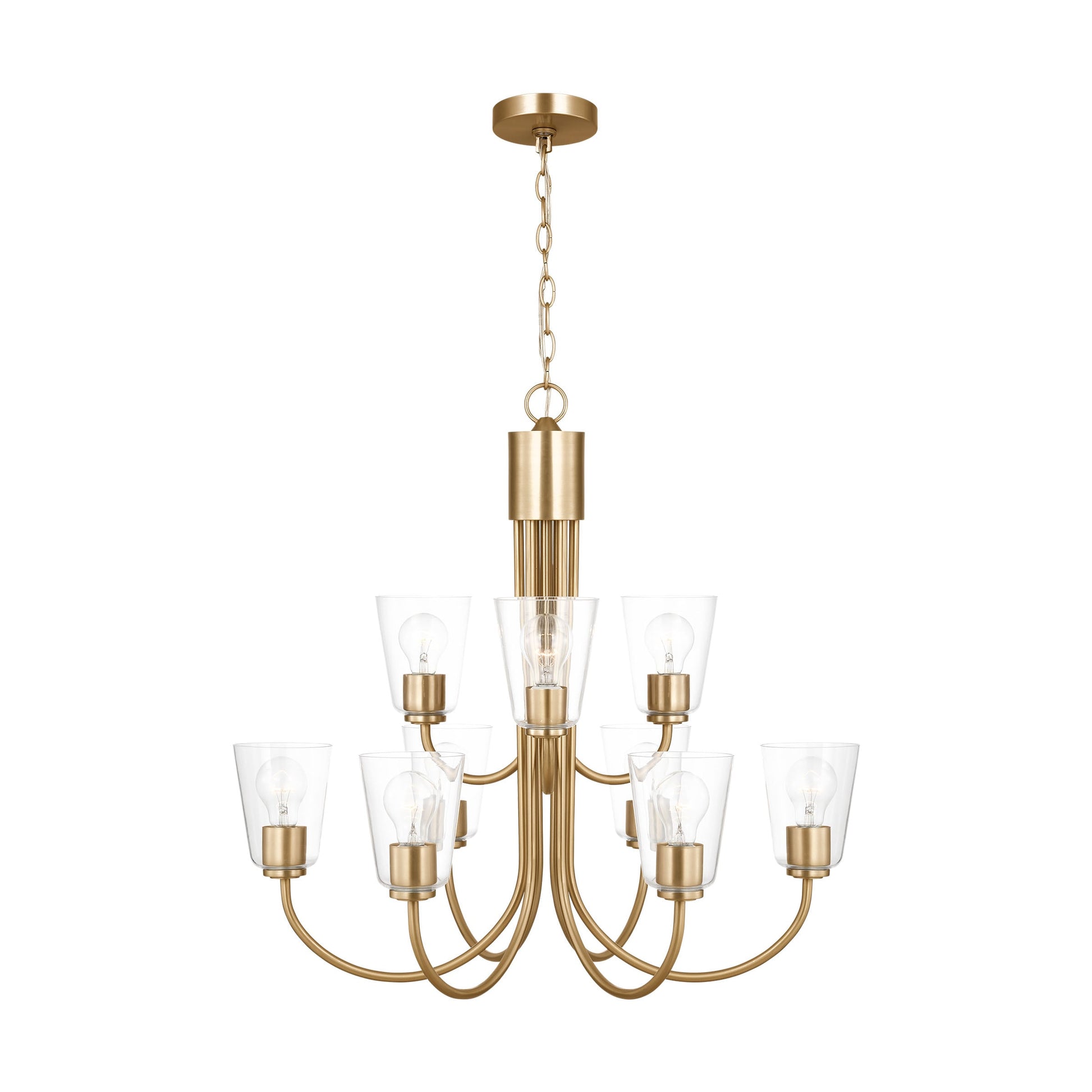 Generation Lighting Audley 9 -Light Satin Brass Transitional For Use in Bathrooms, Bedrooms, Dining Rooms, Foyers, Kitchens, Living Rooms Chandelier