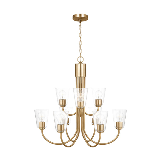 Generation Lighting Audley 9 -Light Satin Brass Transitional For Use in Bathrooms, Bedrooms, Dining Rooms, Foyers, Kitchens, Living Rooms Chandelier