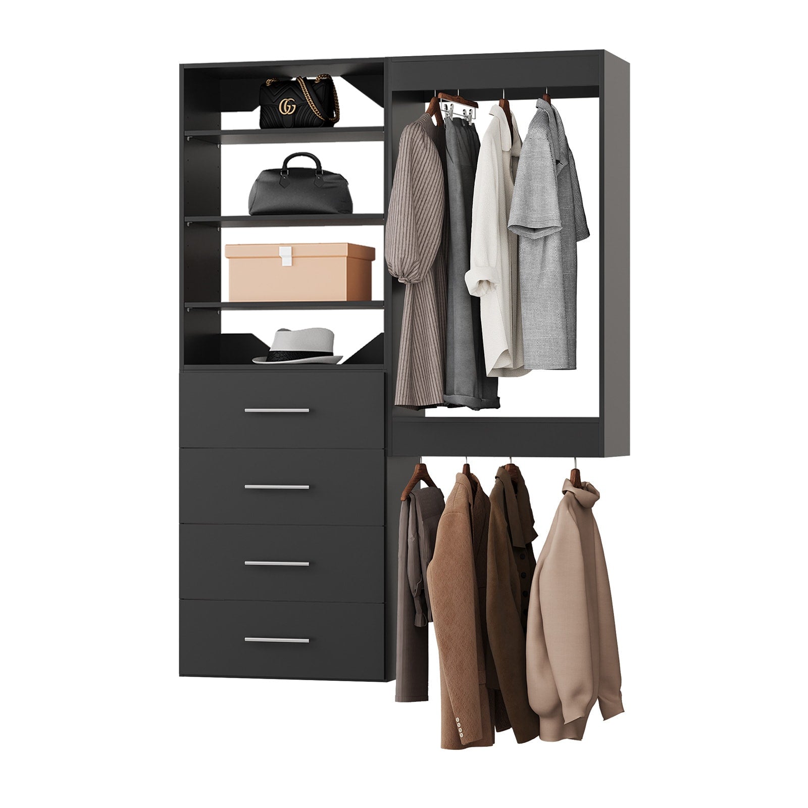LOVMOR  52 in Black Modular Closet System Unit-Customizable Wall Mounted Walk-In Closets for Bedroom or Walk-in Closet