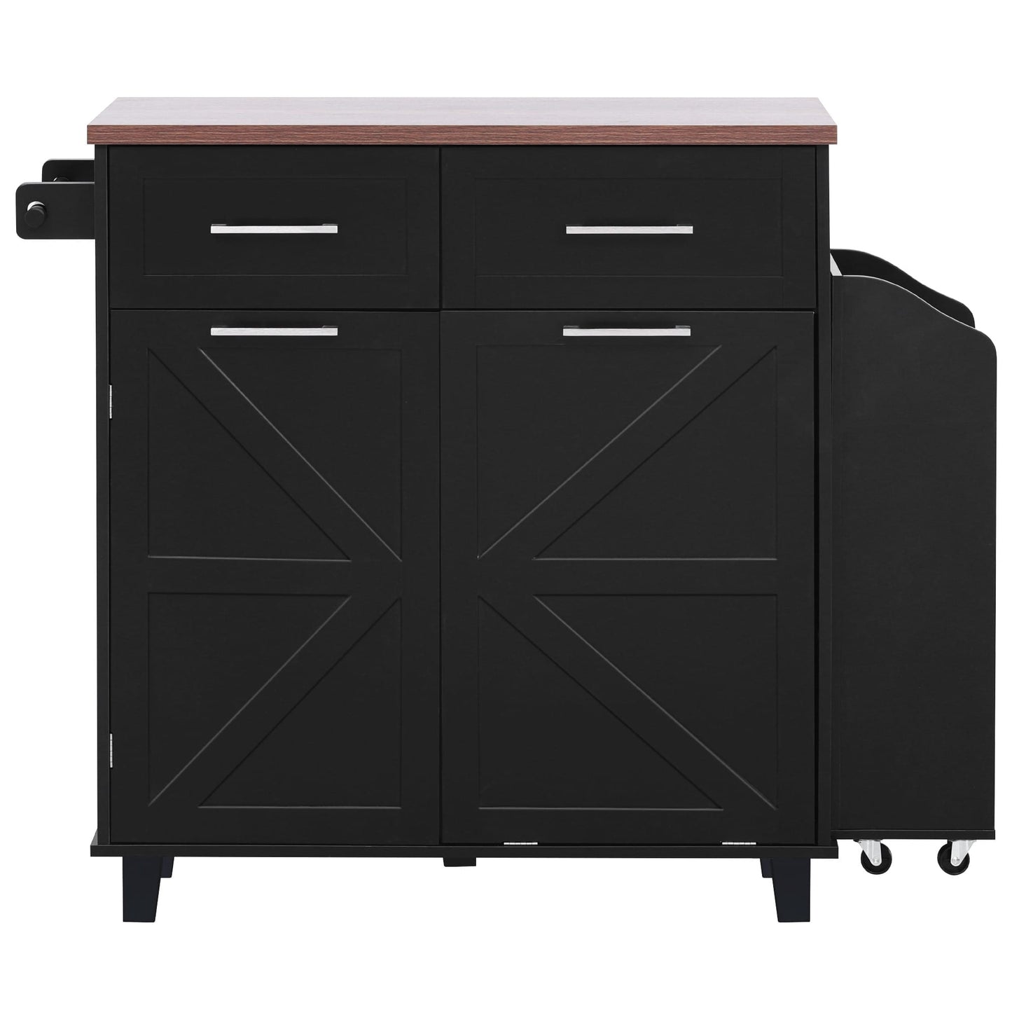 Vynxaria  47in Farmhouse Kitchen Island with Drop Leaf with Removable Side Racks Drawers Towel Rack   for Home Kitchen Dining Room Black