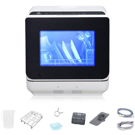 Der Rose Portable Dishwashers Countertop with 5L Built In Water Tank and 5 Washing Programs for Dorm/Apartments