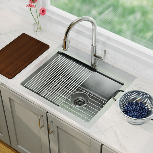 Karran Drop-in 25-in x 20-in Stainless steel Single bowl 16 -Gauge Workstation Kitchen Sink
