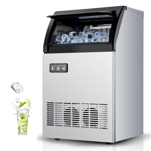 Der Rose 120lbs/24H Commercial Ice Maker Machine with Large Storage and Double Water Inlet Silver