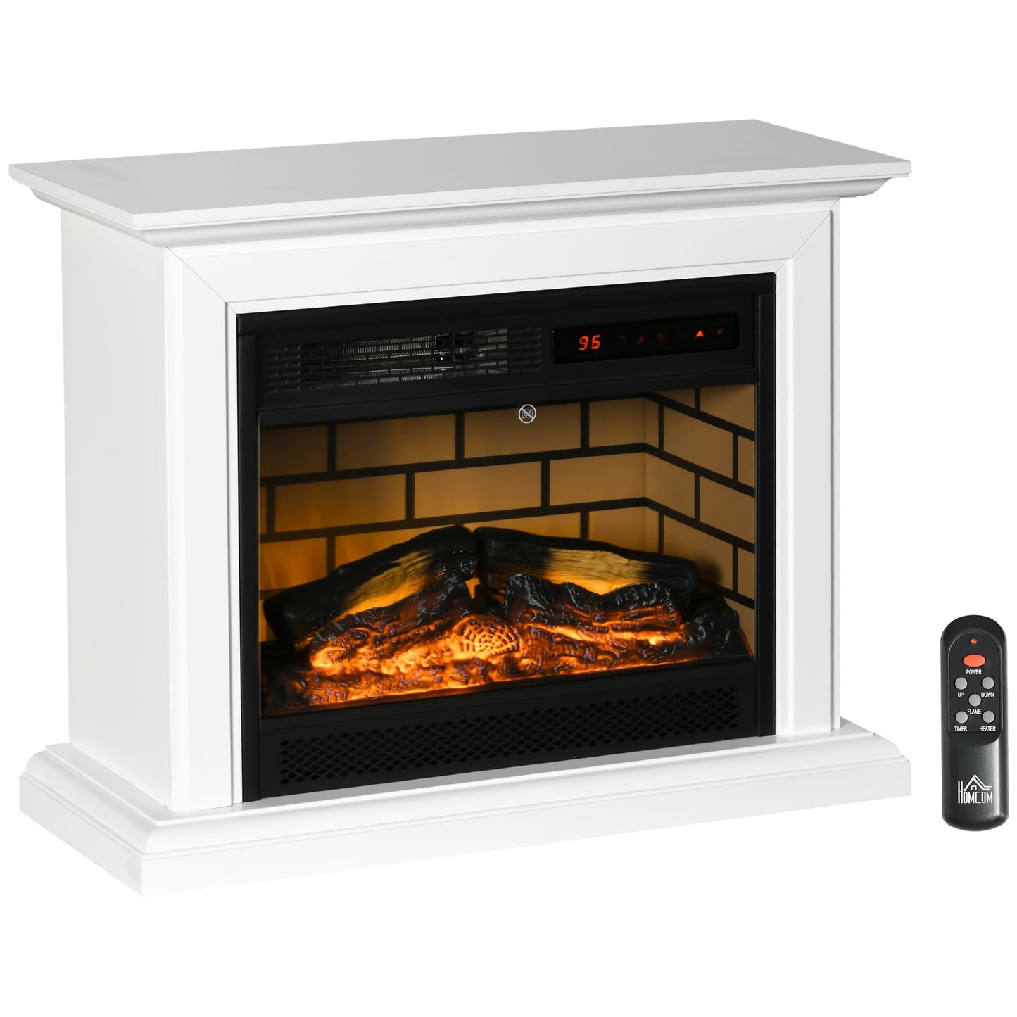 Vynxaria 31 in Freestand ing Particleboard Mantel Electric Fireplace White 1400W with Remote Log Flame 1pc