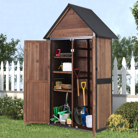 Sheds Outdoor Storage, Wooden Garden Shed with All Around Strong Metal Frame, Large Tool Shed with Floor and Adjustable Shelves, for Backyard Garden Patio Lawn(Dark Brown)