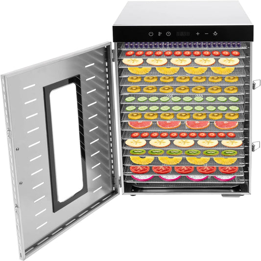 Commercial Food Dehydrator 16-Tray Fruit and Meat Dehydrator Stainless Steel Beef Jerky Dryer, 1350W Food Dried Fruit Machine Temperature and Time Adjustable, Electric Dehydrator for Fruit and Veggies