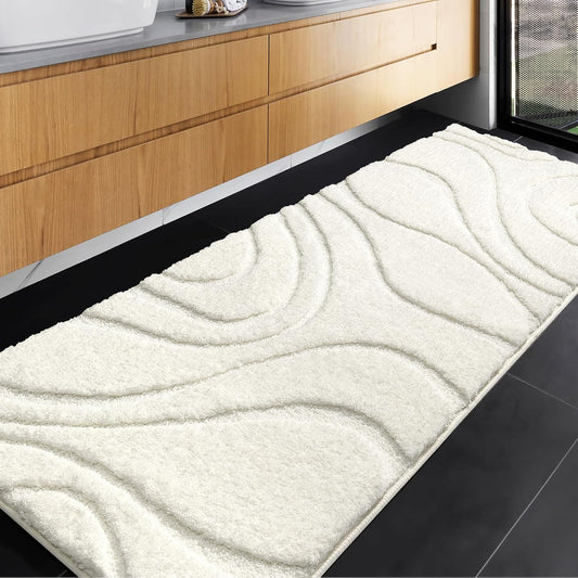 DEXDE White Bathroom Rugs 24 x 60 Inch, Extra Long and Non-Slip Bathroom Mat Runner Rug Machine Washable Bath Mat Soft Carpets, Suitable for Floor, Tub, Shower,Kitchen,Home Decor Accessories