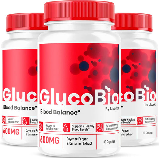 (3 Pack) GlucoBio Capsules - Official Gluco Bio Support Pills, Advanced Formula for Overall Balance, GlucoBio Pills, GlucoBio Supplement, Glucovio Reviews, 90 Capsules for 3 Months