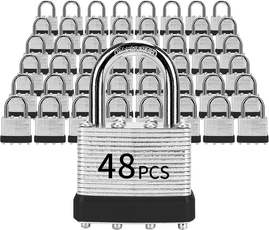 Padlocks with Same Key, LQYN 48 Pcs Laminated Keyed Padlock (1-9\/16", 40mm), Keyed Alike Locks, Normal Shackle, for Storage Locker, Hasp Latch, Toolbox, Sheds