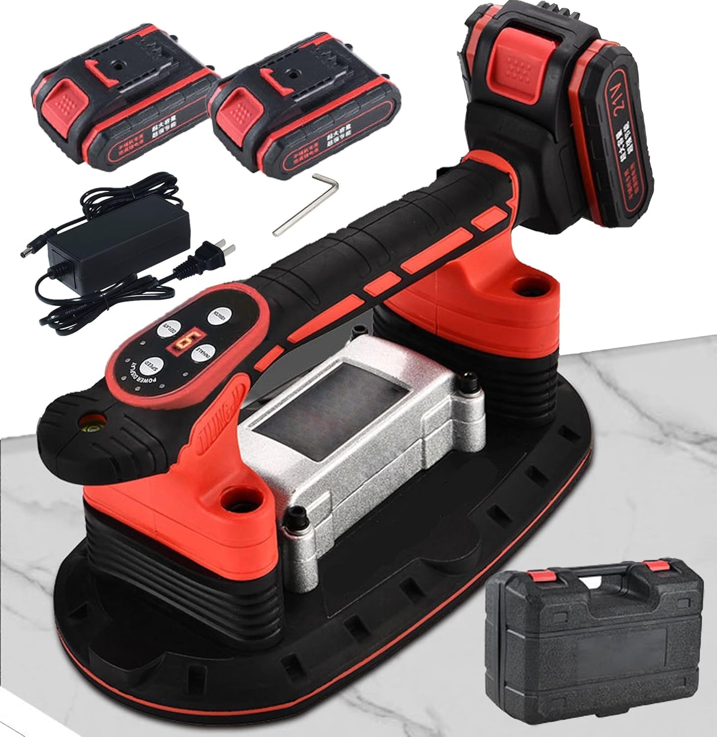 Cordless Tile Vibration Tool, 880LBS Handheld Automatic Tile Vibrating Leveling Machine with 9.8 * 5.5in Suction Cup & 2x Battery for Marble Ceramic Tiles Installation Tiling, 9-Gear Max. 28000RPM