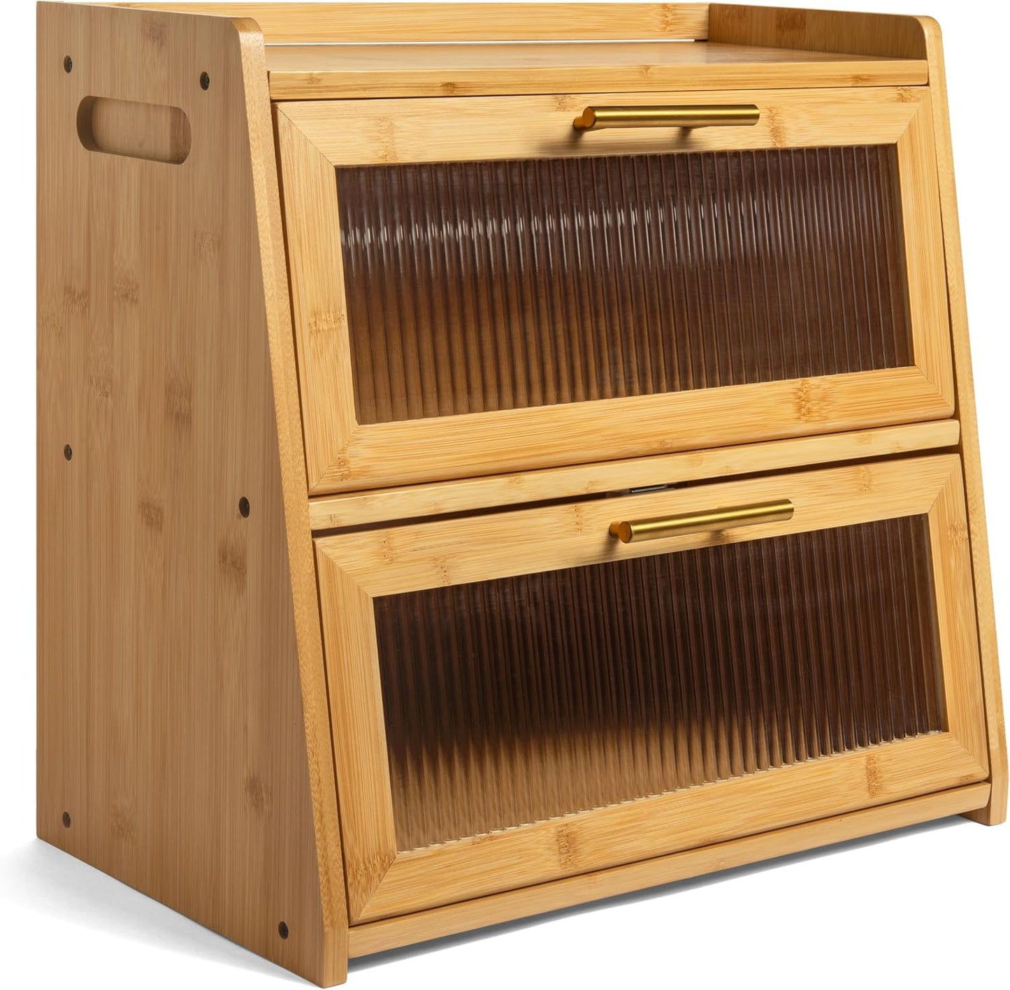 Bamboo Bread Box for Kitchen Countertop, Large Dual-Layer Breadbox Provides Double the Bread Storage Space, Holds Multiple Loaves, Durable & Beautiful with Frosted Acrylic Panels