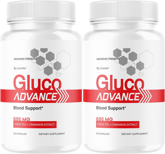 (2 Pack) Gluco Advance Capsules - Official GlucoAdvanced Premium Advanced Formula Pills - Maximum Strength, All Natural Health Formula Pills for Overall Health & Wellness, 120 Capsules for 2 Months
