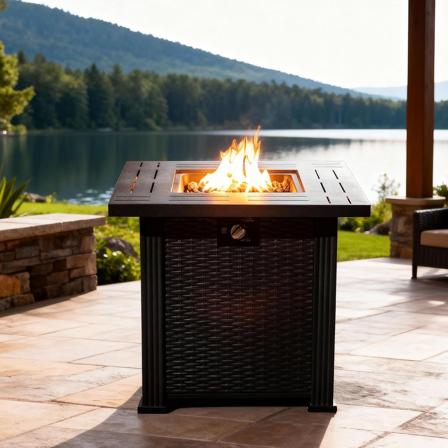 28" Propane Gas Fire Pit Table - 50000 BTU Square Steel Fire Pit with A Protective Cover for Outside Patio Deck Garden Backyard Courtyard - Home Essentials, Christmas, Thanksgiving Essentials - Black