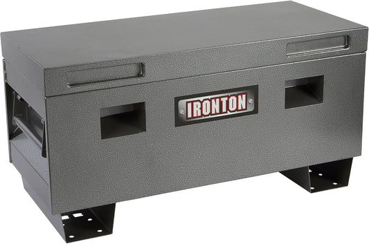 Ironton 36in. Jobsite Box – Heavy-Duty Steel Construction with Lockable Lid, 16-Gauge Powder-Coated Tool Storage Chest for Jobsite Equipment, Gray